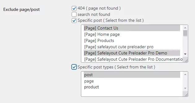 Exclude page/post